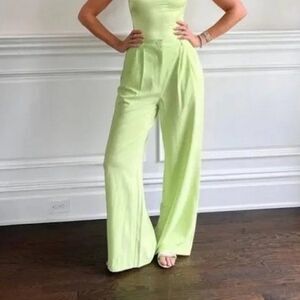 Revolve WeWoreWhat High Rise Wide Leg Pleated Lime Green Trouser Pants